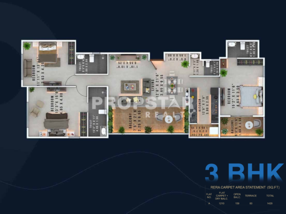 godavari elevation law college road 3 bhk floor plan