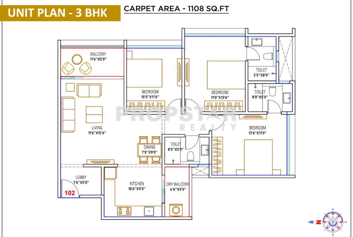 WYCE Exclucity Bavdhan 3 bhk unit plan