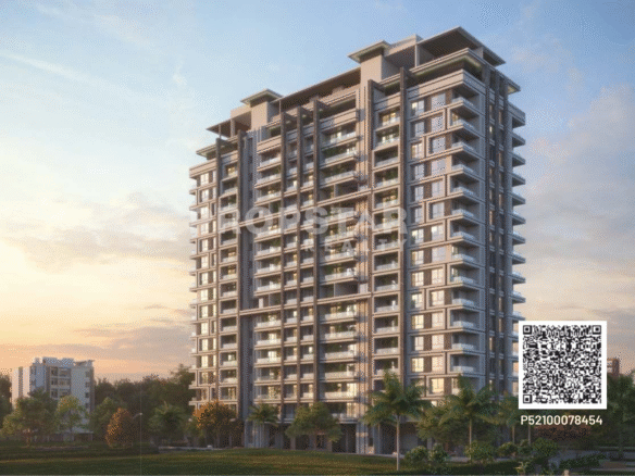 Aerial view of GM Mahika Karve Nagar showing entrance, green spaces, and parking areas
