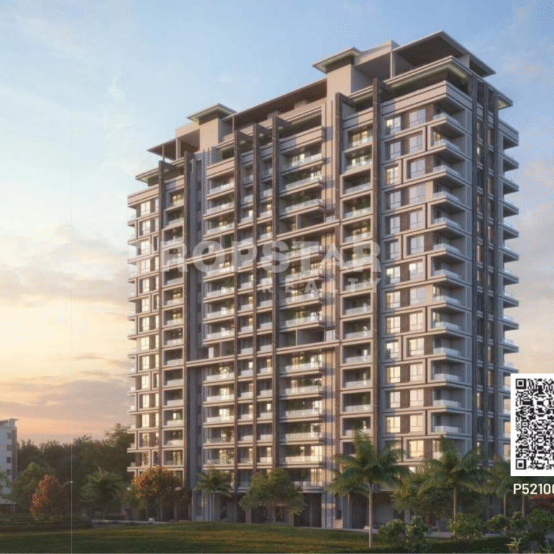Aerial view of GM Mahika Karve Nagar showing entrance, green spaces, and parking areas