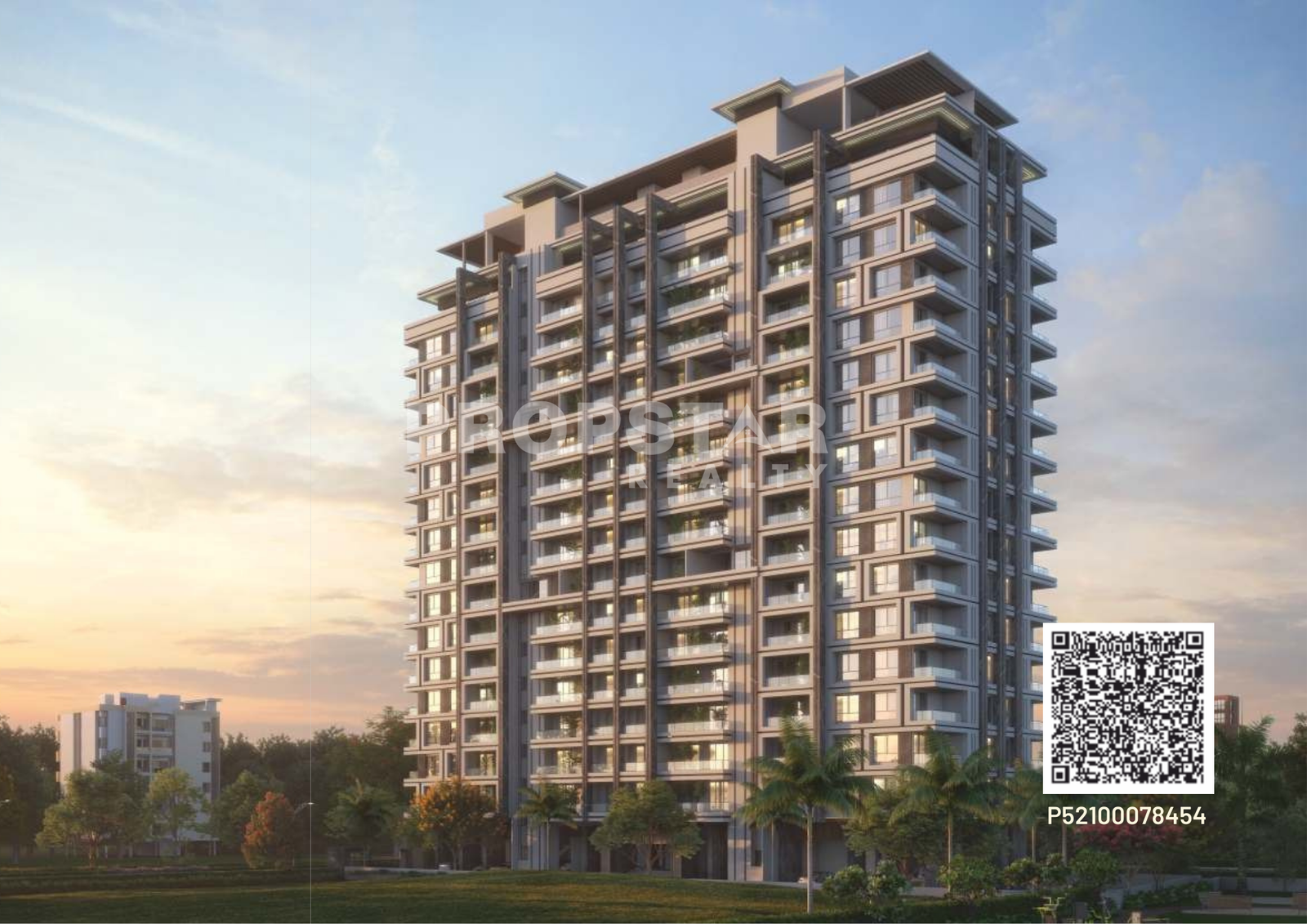 Aerial view of GM Mahika Karve Nagar showing entrance, green spaces, and parking areas